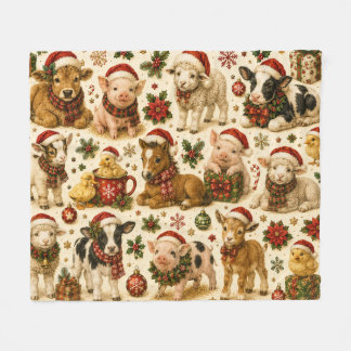 Couverture Polaire Motif mignon d'animaux de ferme de Noël
