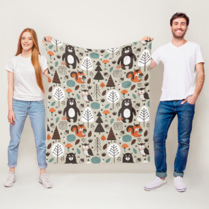 Couverture Polaire Motif mignon d'animaux de région boisée d'automne