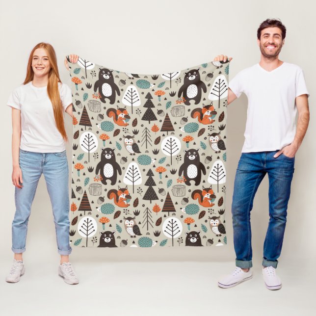 Couverture Polaire Motif mignon d'animaux de région boisée d'automne (En situation)