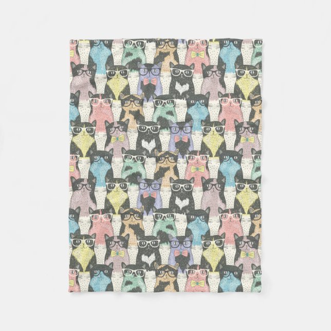 Couverture Polaire Motif mignon de chats de hippie (Devant)