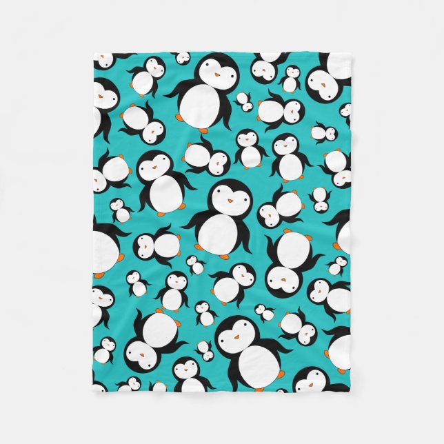 Couverture Polaire Motif mignon de pingouin de turquoise (Devant)
