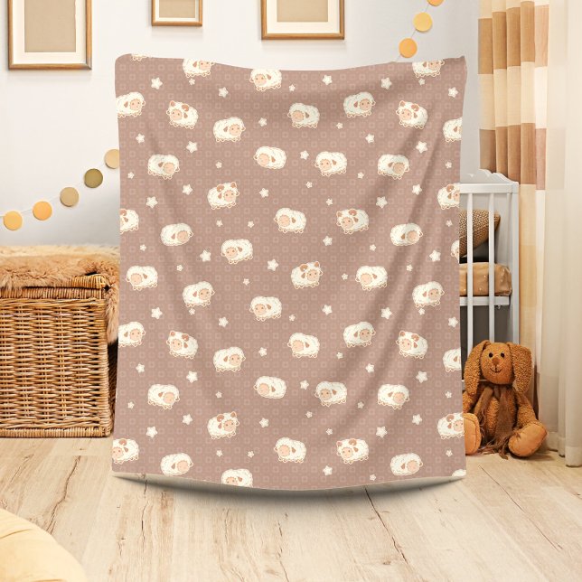 Couverture Polaire Motif mignon petit mouton sur Brown (Créateur téléchargé)