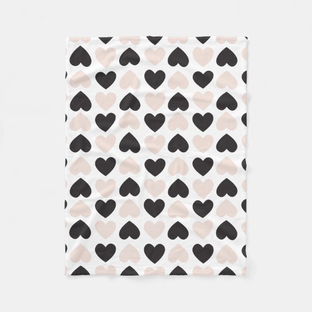 Couverture Polaire Motif moderne Blush Rose Black Love Hearts (Devant)