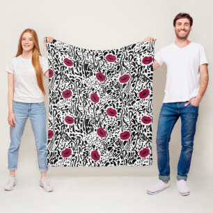 Couverture Polaire Motif moderne des lèvres B&W de rouge à lèvres