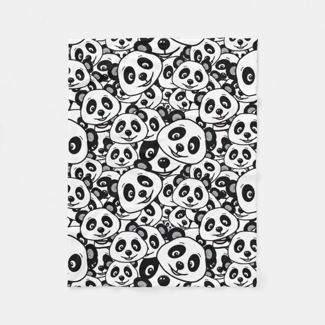 Couverture Polaire Motif moderne d'ours panda mignon en noir et blanc (Devant)