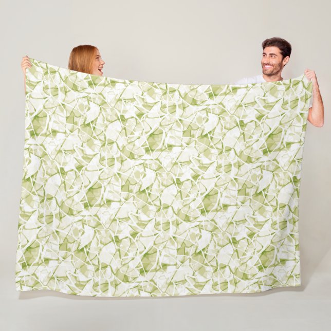 Couverture Polaire motif moderne élégant abstrait blanc-olive    (En situation)