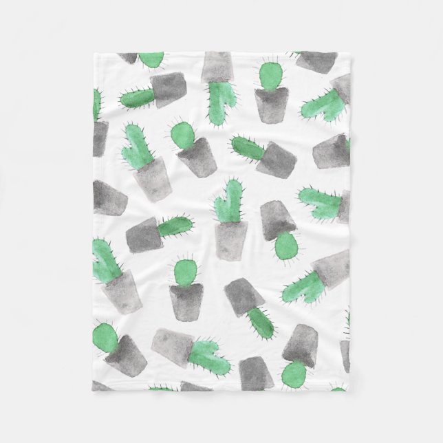 Couverture Polaire Motif moderne gris vert de cactus d'aquarelle (Devant)