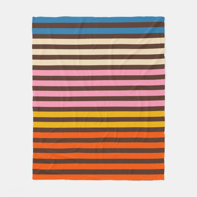 Couverture Polaire Motif moderne rétro rayé Brown rose orange (Devant)