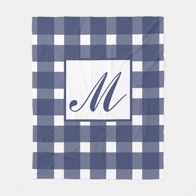 Couverture Polaire Motif Monogram Blue En vichy Blanc (Devant)