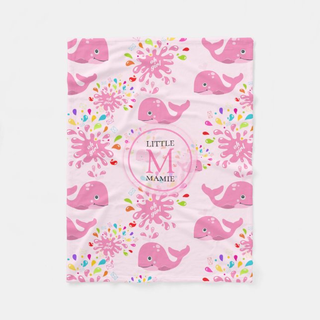 Couverture Polaire Motif Monogramme de baleine rose à eau colorée (Devant)