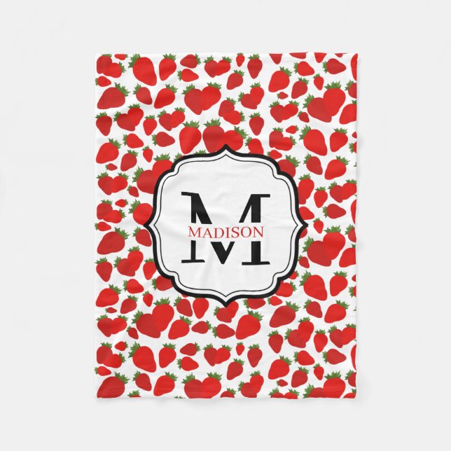 Couverture Polaire Motif Monogramme de fraises rouges (Devant)