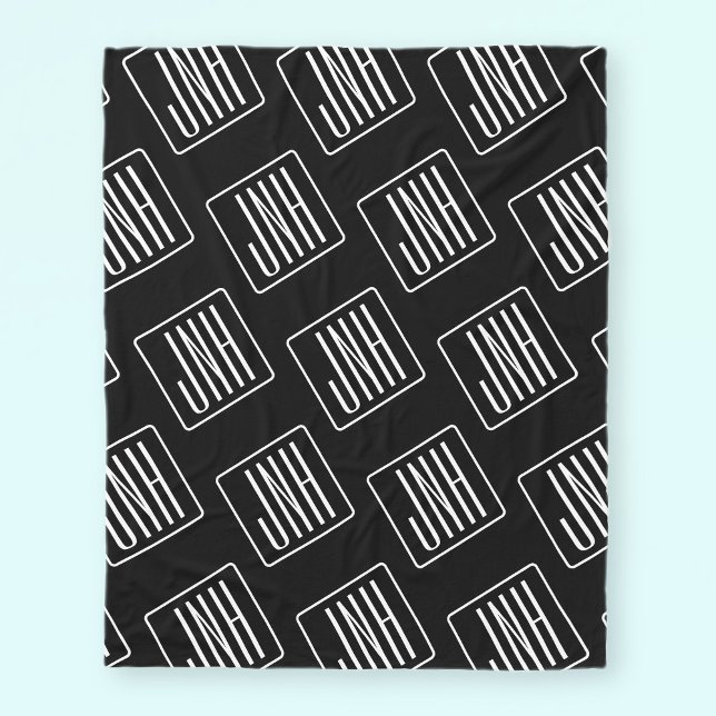 Couverture Polaire Motif monogramme moderne | Noir & Blanc (Créateur téléchargé)