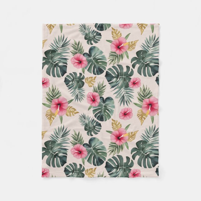 Couverture Polaire Motif Monstera et Hibiscus (Devant)
