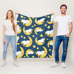 Couverture Polaire Motif mouton, Mouton couché, Lune, Étoiles