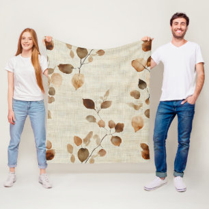 Couverture Polaire Motif Nature Feuilles et Branches Terres Cuites