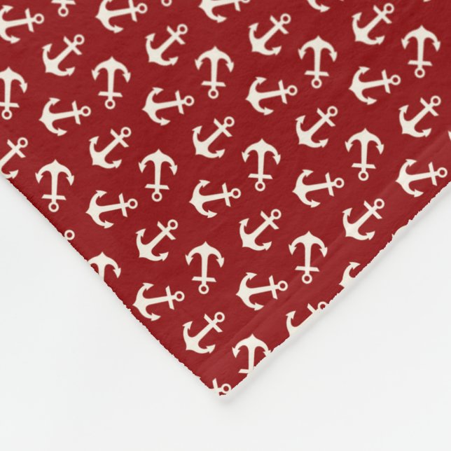 Couverture Polaire Motif nautique Aweigh d'Ancres en rouge et blanc (Coin)