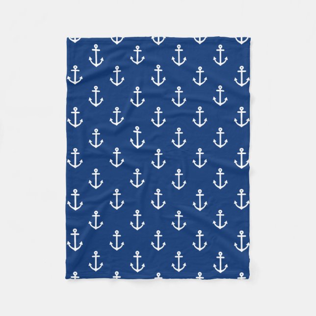 Couverture Polaire Motif nautique d'Ancre de bleu marine (Devant)
