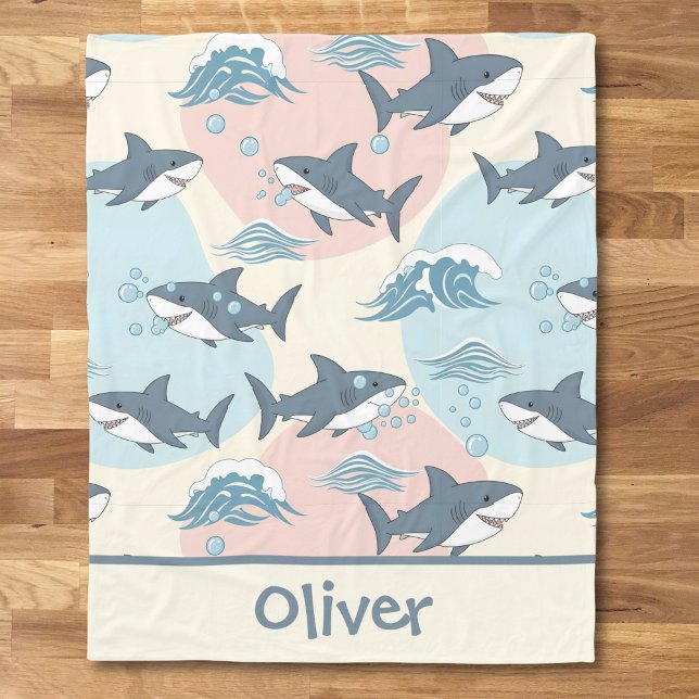 Couverture Polaire Motif nautique doux de requin de dessin animé mign (Créateur téléchargé)