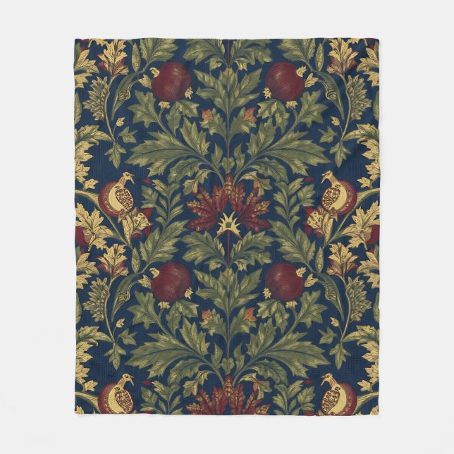 Couverture Polaire Motif Navy Fleur de Grenade William Morris (Devant)