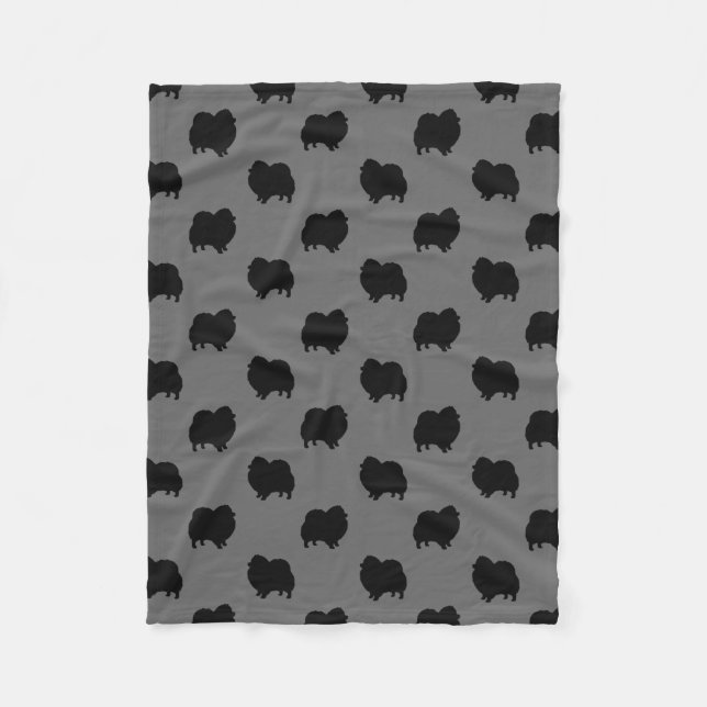 Couverture Polaire Motif noir de silhouettes de Pomeranian (Devant)