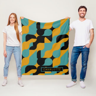 Couverture Polaire Motif noir Turquoise orange personnalisé