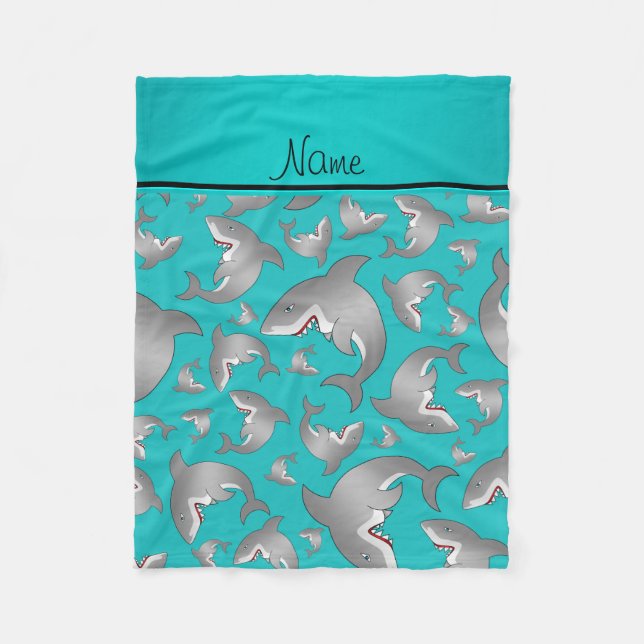 Couverture Polaire Motif nommé personnalisé de requin de turquoise (Devant)