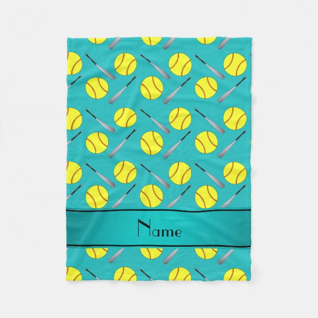 Couverture Polaire Motif nommé personnalisé du base-ball de turquoise (Devant)
