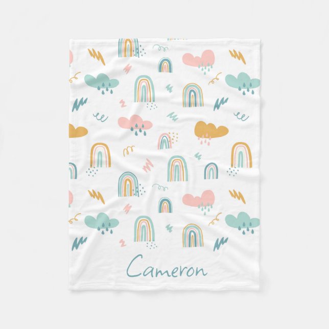 Couverture Polaire Motif nuage Rainbow et pluie amusant (Devant)