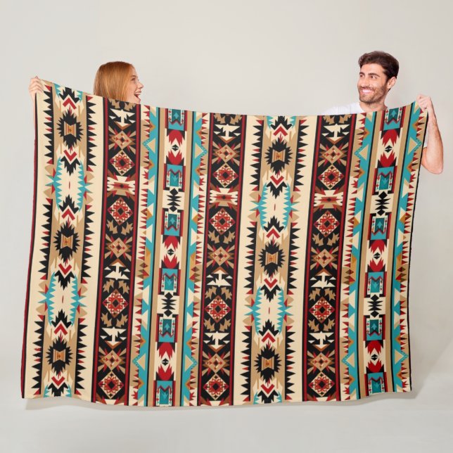 Couverture Polaire Motif occidental aztèque (En situation)