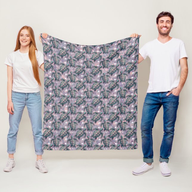Couverture Polaire Motif Océan de la tortue de mer (En situation)