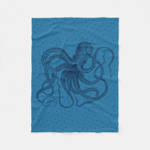 Couverture Polaire Motif octopus et points bleu vintage
