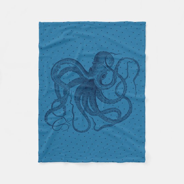 Couverture Polaire Motif octopus et points bleu vintage (Devant)