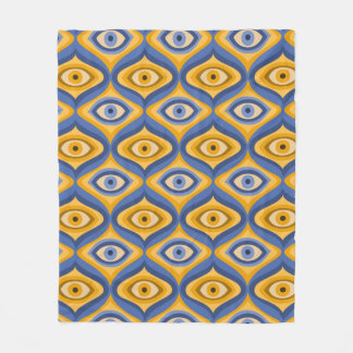 Couverture Polaire Motif oculaire psychédélique indigo bleu jaune