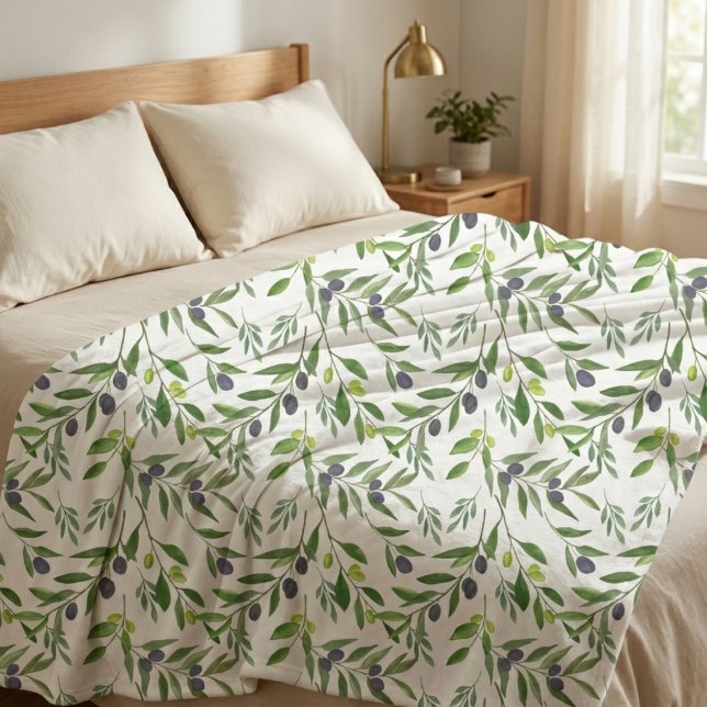 Couverture Polaire Motif olive à l'aquarelle  (Créateur téléchargé)