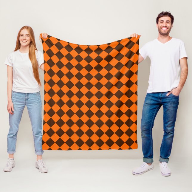 Couverture Polaire Motif Orange Brown Diamond Checker (En situation)