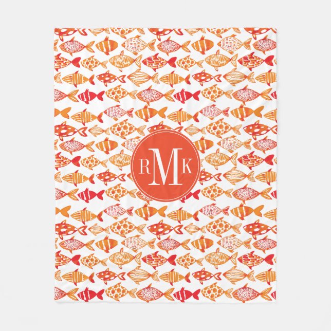 Couverture Polaire Motif orange lumineux de poissons d'aquarelle (Devant)