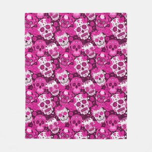 Couverture Polaire Motif ornemental floral de crâne en sucre rose