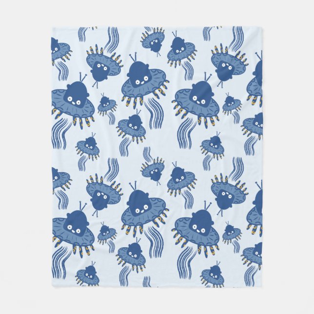 Couverture Polaire Motif OVNI bleu Kawaii Octopus (Devant)
