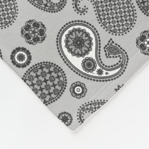 Couverture Polaire Motif Paisley, Gris, Noir et Blanc   Fleece Bl