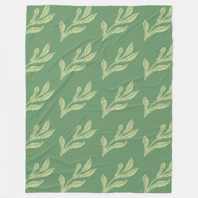 Couverture Polaire Motif Pale Green Leaf (Devant)