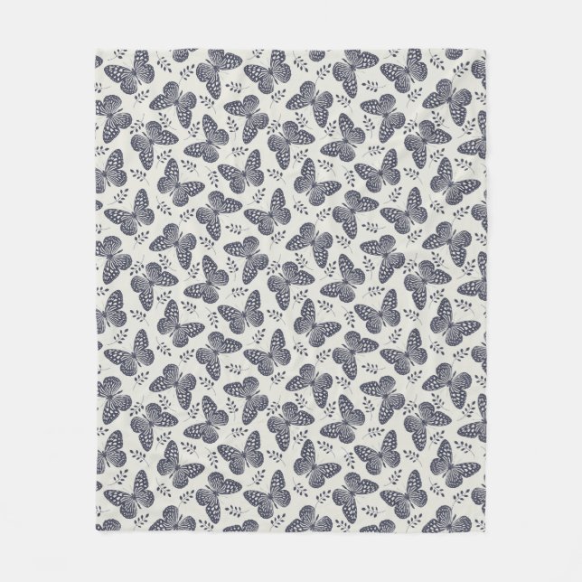 Couverture Polaire Motif papillon bleu foncé sur arrière - plan gris (Devant)