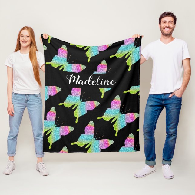 Couverture Polaire Motif papillon coloré personnalisé (En situation)