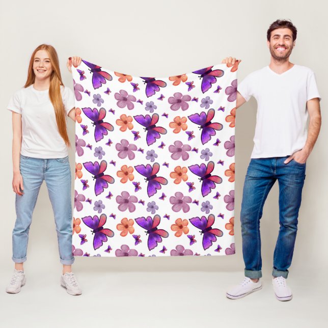 Couverture Polaire Motif papillon et fleurs  (En situation)