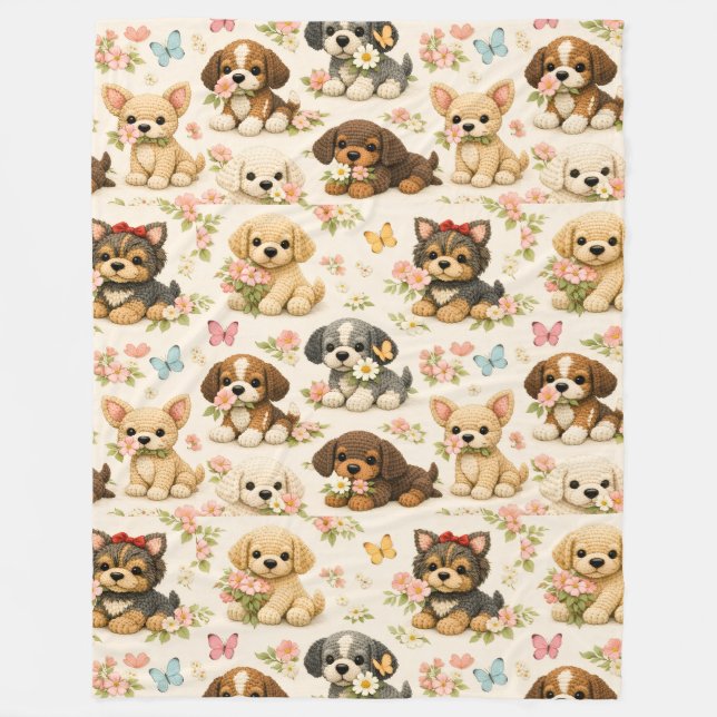 Couverture Polaire Motif papillon floral Chiot mignon  (Devant)