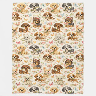 Couverture Polaire Motif papillon floral de chiot mignon