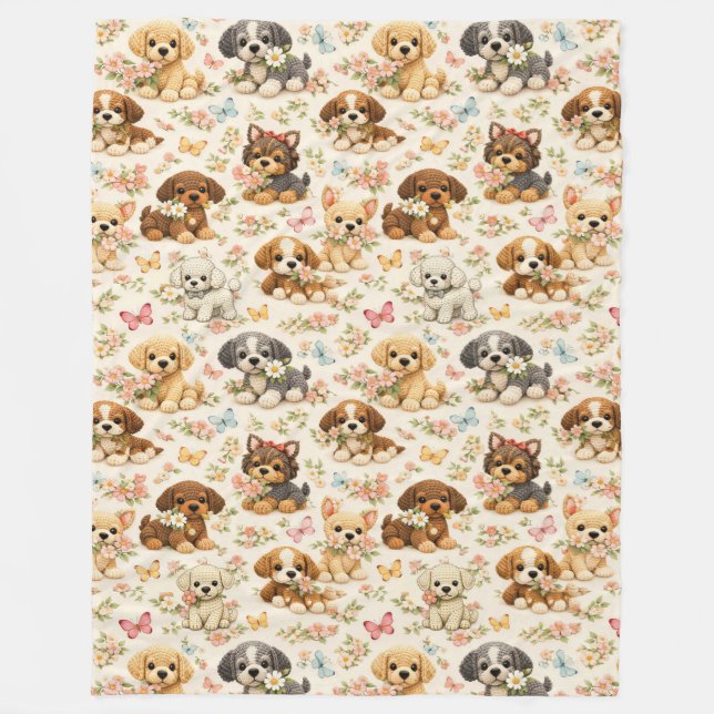 Couverture Polaire Motif papillon floral de chiot mignon  (Devant)