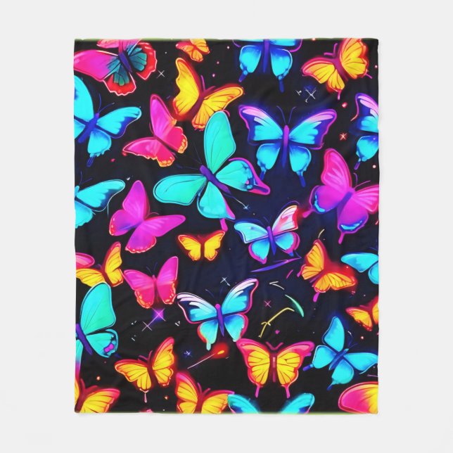 Couverture Polaire Motif Papillon Néon (Devant)