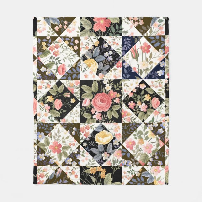 Couverture Polaire motif patchwork transparent avec fleurs (Devant)