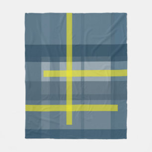 Couverture Polaire Motif plaid bleu et jaune