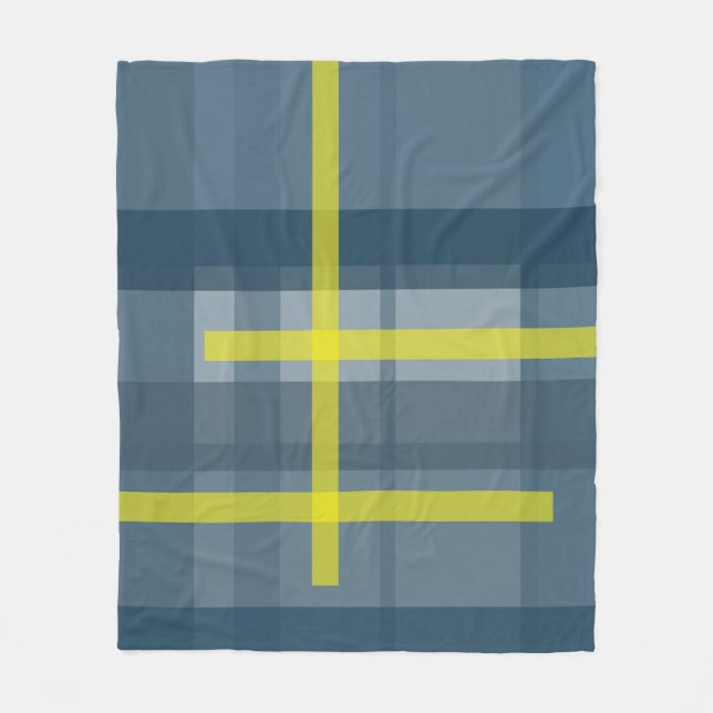 Couverture Polaire Motif plaid bleu et jaune (Devant)